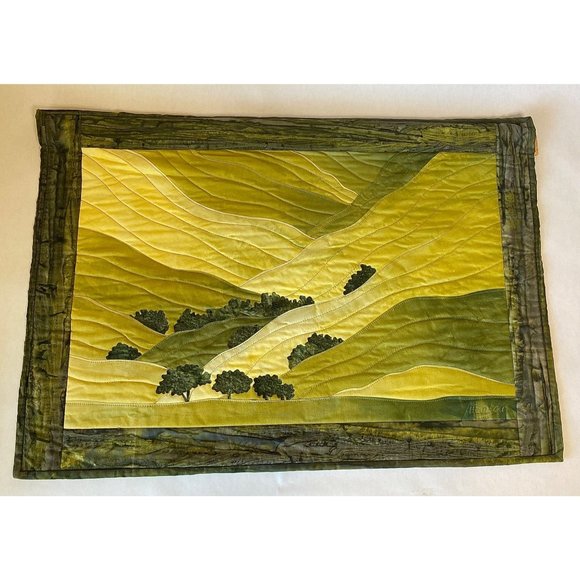Marjan’s Fabric Art 29" x 20" Kluepfel Hillside Hand Dyed Green Yellow Handmade - Picture 4 of 9